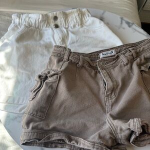 White and Tan Denim Shorts Set